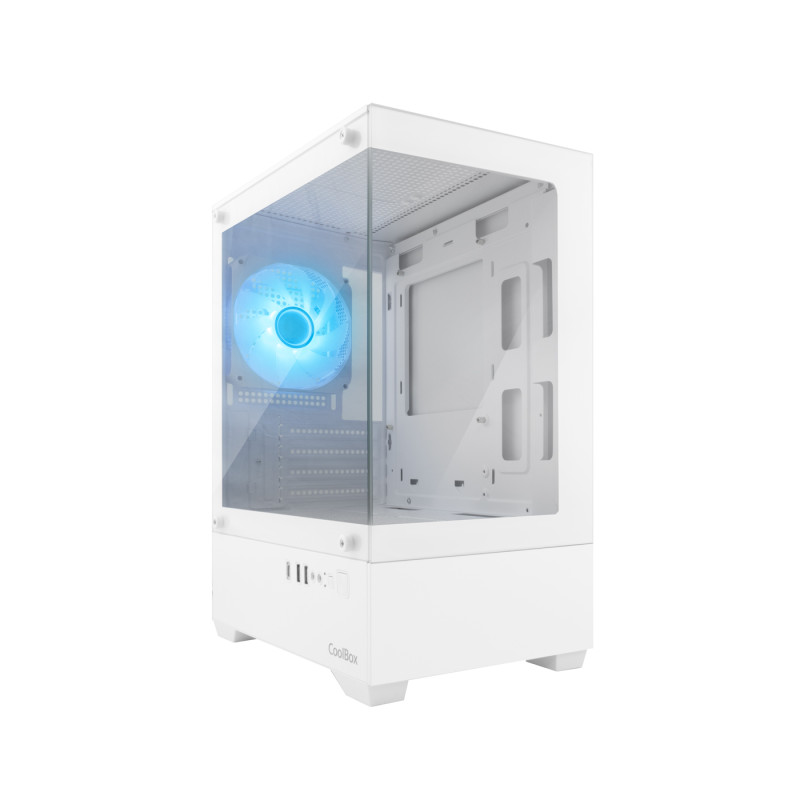 CoolBox COO-CHA-GM200W-0 Gaming Caja MATX GM200 Vision Lite Blanca USB-C 3.2 Gen1 Sin Fte + 1 Vent. ARGB, Micro Torre, PC,