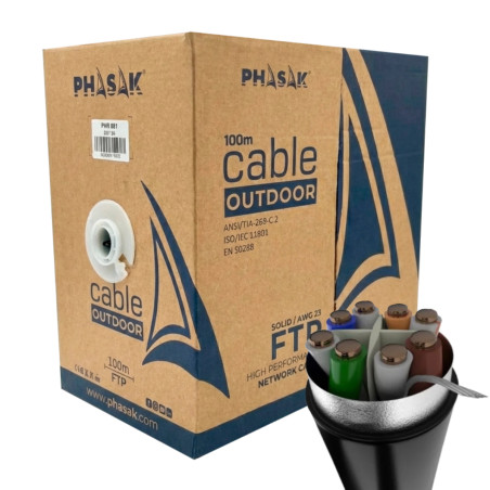 Phasak PHR 681 Bobina de cable de red FTP Cat.6A exterior CCA AWG23 100 m – PHR 681, 100 m, Cat6a, F/FTP (FFTP), Negro