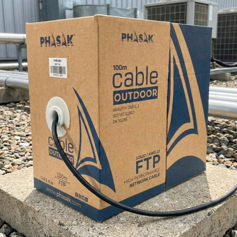 Phasak PHR 681 Bobina de cable de red FTP Cat.6A exterior CCA AWG23 100 m – PHR 681, 100 m, Cat6a, F/FTP (FFTP), Negro