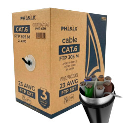 Phasak PHR 670 Bobina de cable de red FTP Cat.6 exterior CCA AWG23 305 m – PHR 670, 305 m, Cat6, F/FTP (FFTP), Negro