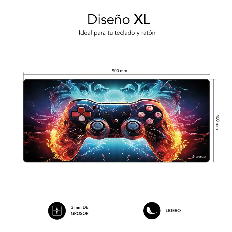 SUBBLIM SUBMP-01PUW08 GameCore XL, Negro, Multicolor, Imagen, Caucho, Base antiderrapante, Alfombrilla de ratón para juegos