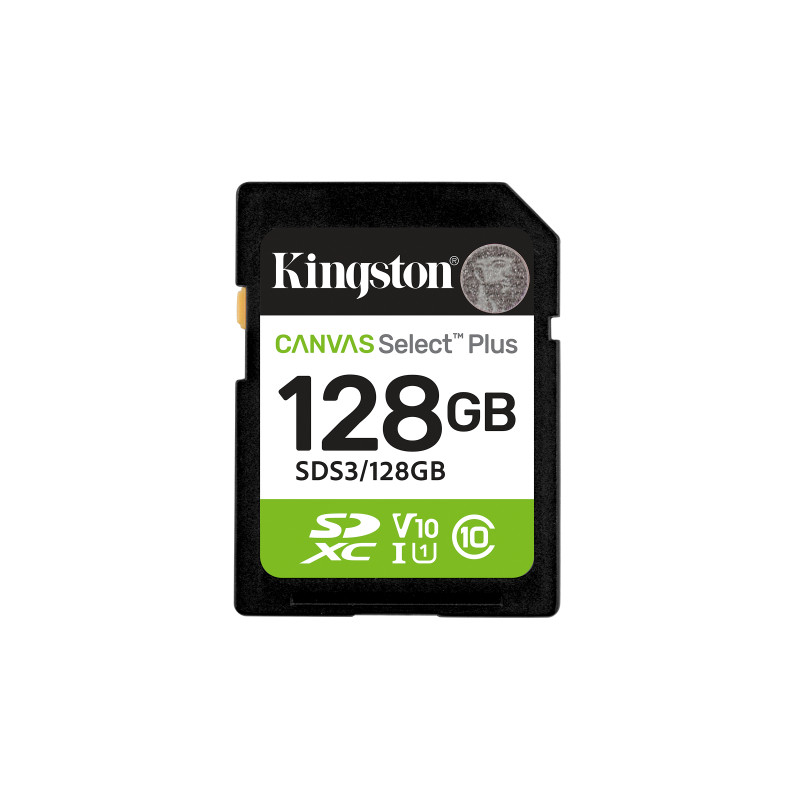 Kingston Technology SDS3/128GB 128 GB SDXC Canvas Select Plus Gen3 150 MB/s C10 UHS-I U1 V10, 128 GB, SD, Clase 10, UHS-I, 150