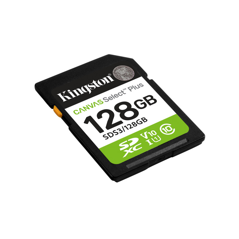 Kingston Technology SDS3/128GB 128 GB SDXC Canvas Select Plus Gen3 150 MB/s C10 UHS-I U1 V10, 128 GB, SD, Clase 10, UHS-I, 150
