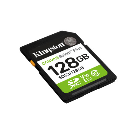 Kingston Technology SDS3/128GB 128 GB SDXC Canvas Select Plus Gen3 150 MB/s C10 UHS-I U1 V10, 128 GB, SD, Clase 10, UHS-I, 150