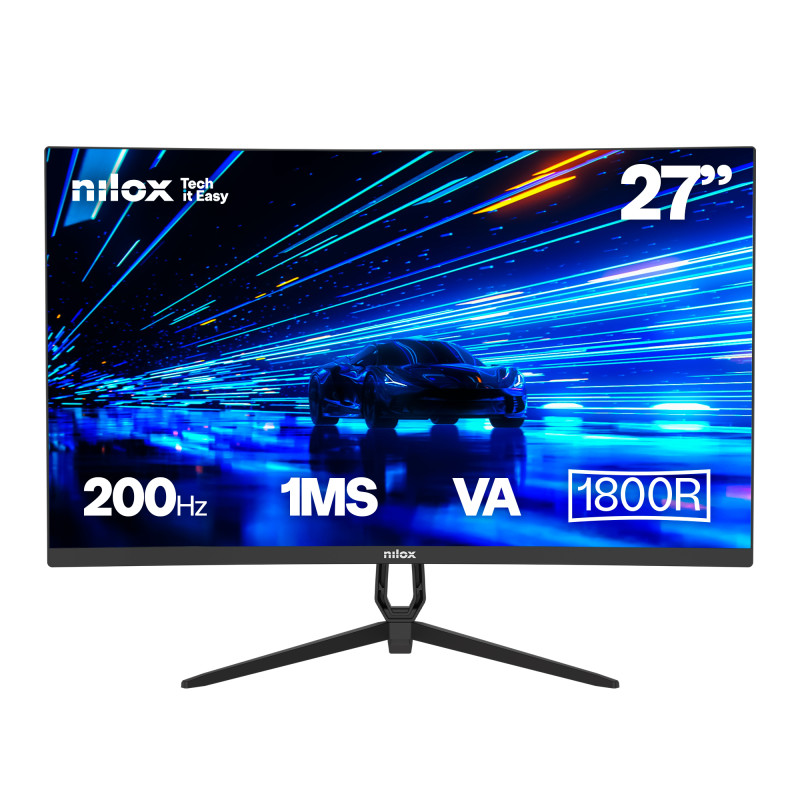 Nilox NXM27CRV2001 NXM27CRV2001, 68,6 cm (27"), 1920 x 1080 Pixeles, Full HD, LED, 1 ms, Negro