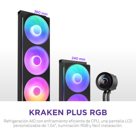 NZXT RL-KR240-B2 Kraken Plus RGB 240, Sistema de refrigeración líquida todo en uno, 12 cm, Negro