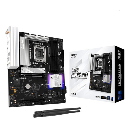 Asrock 90-MXBRK0-A0UAYZ B860 Pro RS WiFi, Intel, LGA 1851 (Socket V1), Intel Core Ultra (Series 2), DDR5-SDRAM, 256 GB, DIMM