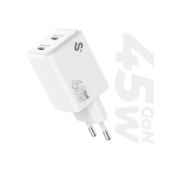 SUBBLIM SUBCHG-6G4520 Cargador GaN 45W Doble USB-C, Corriente alterna, 20 V, Blanco