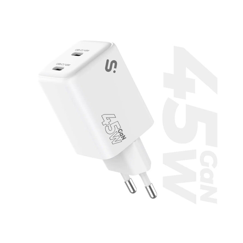 SUBBLIM SUBCHG-6G4520 Cargador GaN 45W Doble USB-C, Corriente alterna, 20 V, Blanco