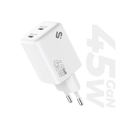 SUBBLIM SUBCHG-6G4520 Cargador GaN 45W Doble USB-C, Corriente alterna, 20 V, Blanco