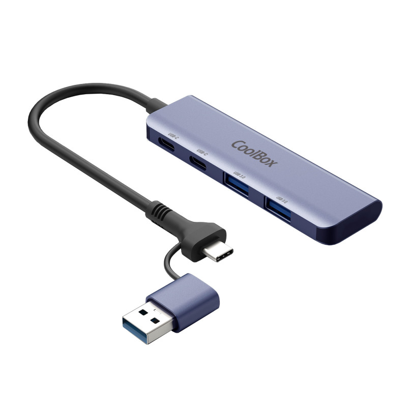CoolBox COO-HUB-C-CCAA HUB4 LITE USB-C/A 4 PUERTOS 2USB-C Y 2USB-A 3.2 GEN1 ALUMINIO, USB 3.2 Gen 1 (3.1 Gen 1) Type-A +