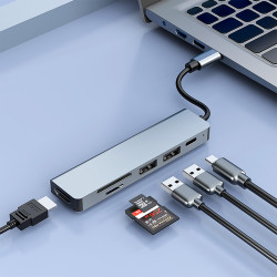 CoolBox COO-DOCK-C-61 MINIDOCK C61 ALUMINIO USB-C A HDMI 4K/2xUSB-A/USB-C PD/SD/MICROSD PC/MAC/CONSOLAS, Alámbrico, USB 3.2 2