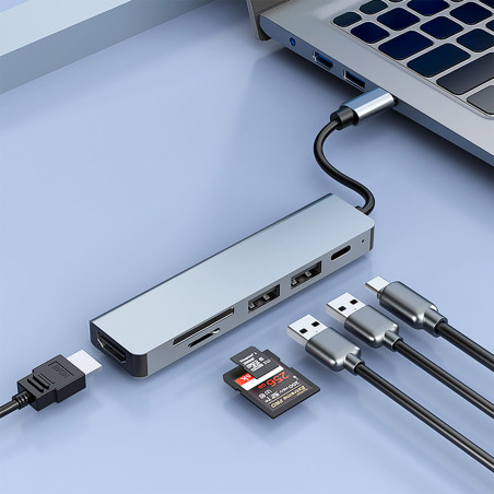CoolBox COO-DOCK-C-61 MINIDOCK C61 ALUMINIO USB-C A HDMI 4K/2xUSB-A/USB-C PD/SD/MICROSD PC/MAC/CONSOLAS, Alámbrico, USB 3.2