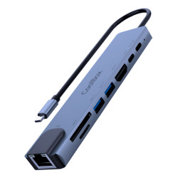 CoolBox COO-DOCK-C-81 MINIDOCK C81 ALUMINIO USB-C A HDMI 4K/2xUSB-A/PD 100W/USB-C/SD/MICROSD/RJ45, Alámbrico, USB 3.2 Gen 1