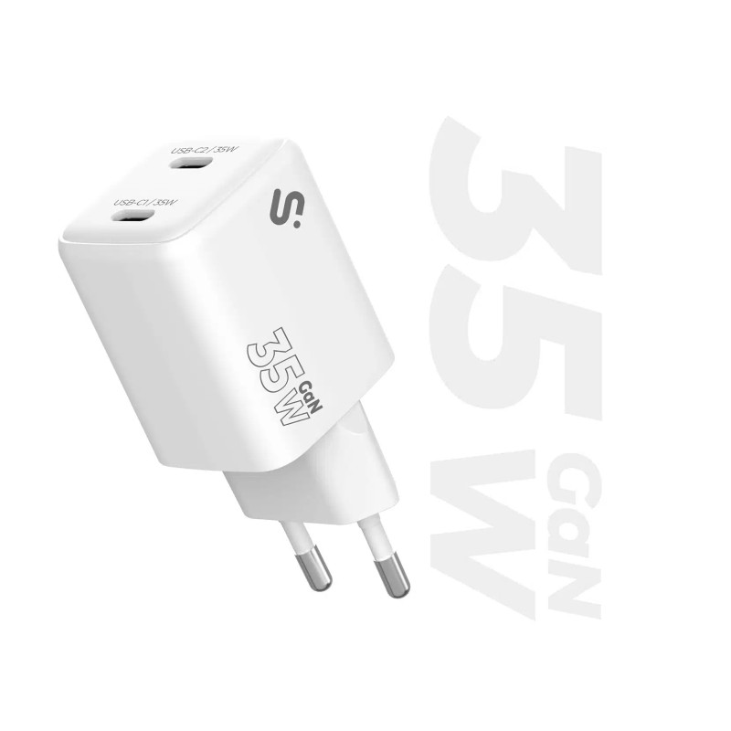 SUBBLIM SUBCHG-6G3520 Cargador GaN 35W Doble USB-C, Interior, Corriente alterna, 15 V, Blanco