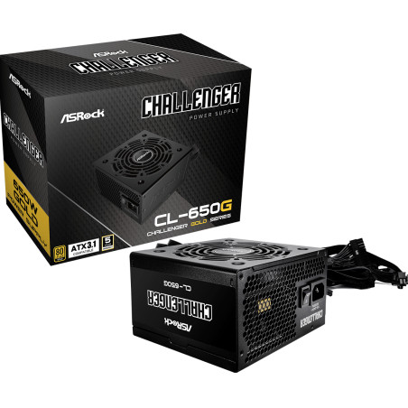 Asrock 90-UXC065-GNEAAA CL-650G Challenger, 650 W, 20+4 pin ATX, PC, ATX, 80 PLUS Gold, 100000 h