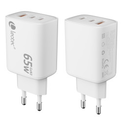 Leotec LECSPH65W3W2 CARGADOR UNIVERSAL 65W GAN ULTRA SLIM 2 USB C PD+1 USB A BLANCO, Interior, Corriente alterna, 20 V, Blanco