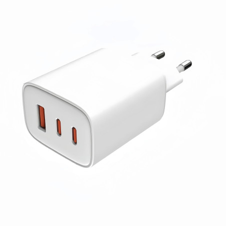Leotec LECSPH65W3W2 CARGADOR UNIVERSAL 65W GAN ULTRA SLIM 2 USB C PD+1 USB A BLANCO, Interior, Corriente alterna, 20 V, Blanco