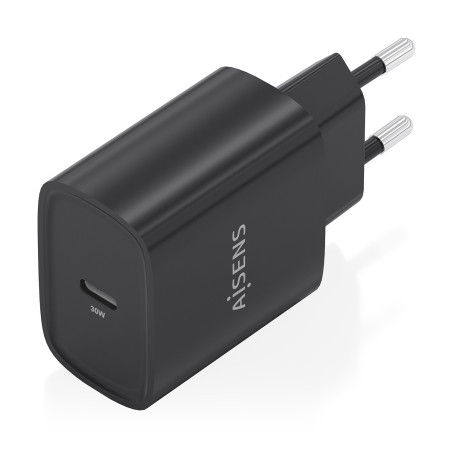 AISENS A110-0951 Cargador GaN 30W, 1xUSB-C PD3.0, Negro, Interior, Corriente alterna, 12 V, 3 A, Negro