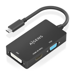 AISENS A109-0954 Conversor USB-C A DVI/HDMI/VGA, USB-C/M-DVI/H-HDMI/H-VGA/H, Negro, 15cm, Negro, 0,15 m, 3840 x 2160 Pixeles,