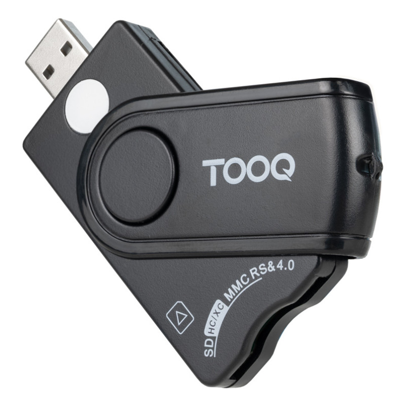 TooQ TQR-3012B Lector Tarjetas Inteligentes, DNI Electrónico, SIM, SD, SF, USB-A, Negro, USB 2.0, Negro, 22 g