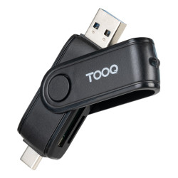 TooQ TQR-3003B Lector de Tarjetas USB (USB-C 2.0 + USB A 3.0), SD/TF, Color Negro, MicroSD (TransFlash), SD, Negro, 5 Mbit/s,