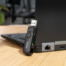 TooQ TQR-3003B Lector de Tarjetas USB (USB-C 2.0 + USB A 3.0), SD/TF, Color Negro, MicroSD (TransFlash), SD, Negro, 5 Mbit/s, 2