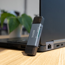 TooQ TQR-3001G Lector de Tarjetas SD + TF, con entradas USB-C 3.0 + USB A, Color Gris, MicroSD (TransFlash), SD, Gris, 2
