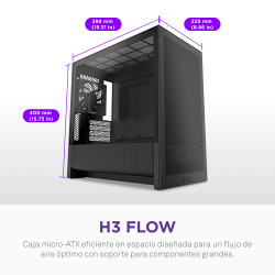 NZXT CC-H31FB-01 H9 H3 Flow, Midi Tower, PC, Negro, micro ATX, Mini-ITX, Malla, SGCC, Vidrio templado, 17 cm 2
