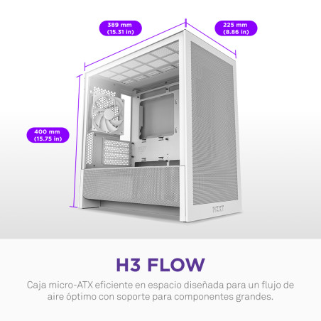 NZXT CC-H31FW-01 H9 H3 Flow, Midi Tower, PC, Blanco, micro ATX, Mini-ITX, Malla, SGCC, Vidrio templado, 17 cm