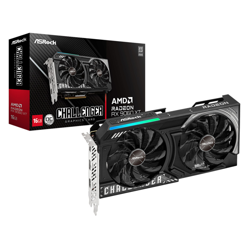 Asrock 90-GA5QZZ-00UANF AMD Radeon RX 9060 XT Challenger 16GB OC, Radeon RX 9060 XT, 16 GB, GDDR6, 128 bit, 7680 x 4320