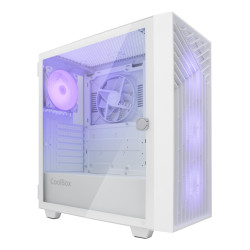 CoolBox COO-CHA-GA300W-0 GAMING CAJA ATX GA300 GRIDLINE ARGB WHITE USB-C 3.2 GEN1 SIN FTE + 5 VENTILADORES, Torre, PC, Blanco,