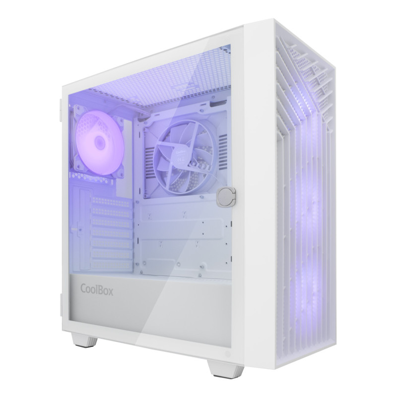 CoolBox COO-CHA-GA300W-0 GAMING CAJA ATX GA300 GRIDLINE ARGB WHITE USB-C 3.2 GEN1 SIN FTE + 5 VENTILADORES, Torre, PC, Blanco,