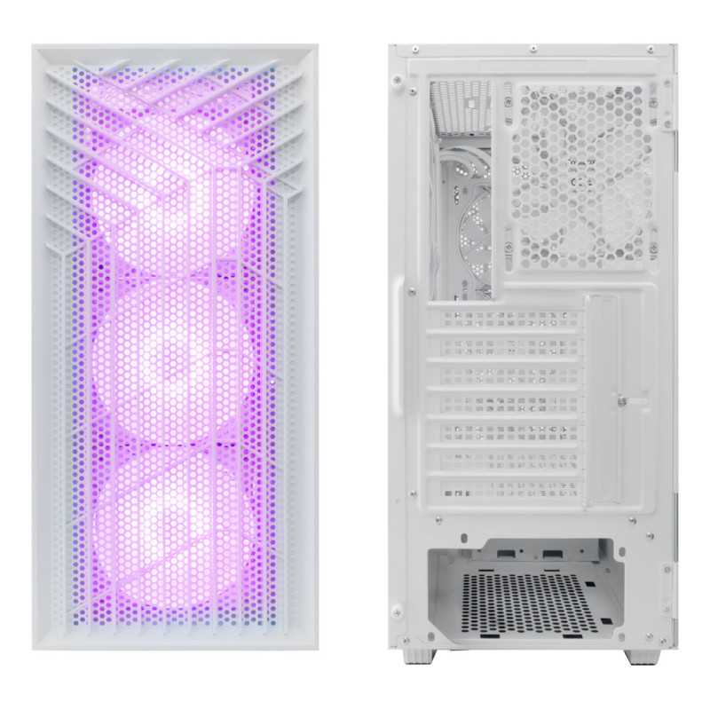 CoolBox COO-CHA-GA300W-0 GAMING CAJA ATX GA300 GRIDLINE ARGB WHITE USB-C 3.2 GEN1 SIN FTE + 5 VENTILADORES, Torre, PC, Blanco,