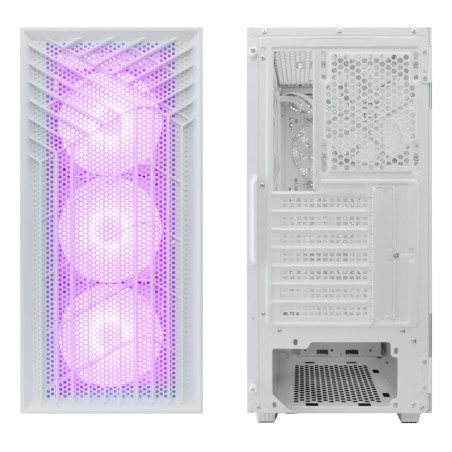 CoolBox COO-CHA-GA300W-0 GAMING CAJA ATX GA300 GRIDLINE ARGB WHITE USB-C 3.2 GEN1 SIN FTE + 5 VENTILADORES, Torre, PC, Blanco,