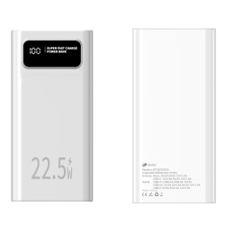 Leotec LEPOW30W22W Powerbank 30.000mAh PD 22.5W, 30000 mAh, Polímero de litio, Power Delivery 3.0, Quick Charge 3.0, Blanco