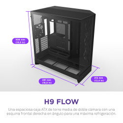NZXT CM-H92FB-01 H9 Flow, Midi Tower, PC, Negro, ATX, EATX, micro ATX, Mini-ITX, Malla, SGCC, Vidrio templado, 16,5 cm 2
