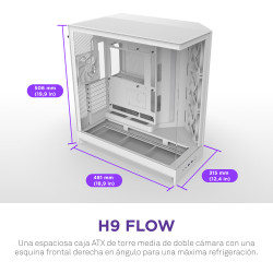 NZXT CM-H92FW-01 H9 Flow, Midi Tower, PC, Blanco, ATX, EATX, micro ATX, Mini-ITX, Malla, SGCC, Vidrio templado, Juego 2