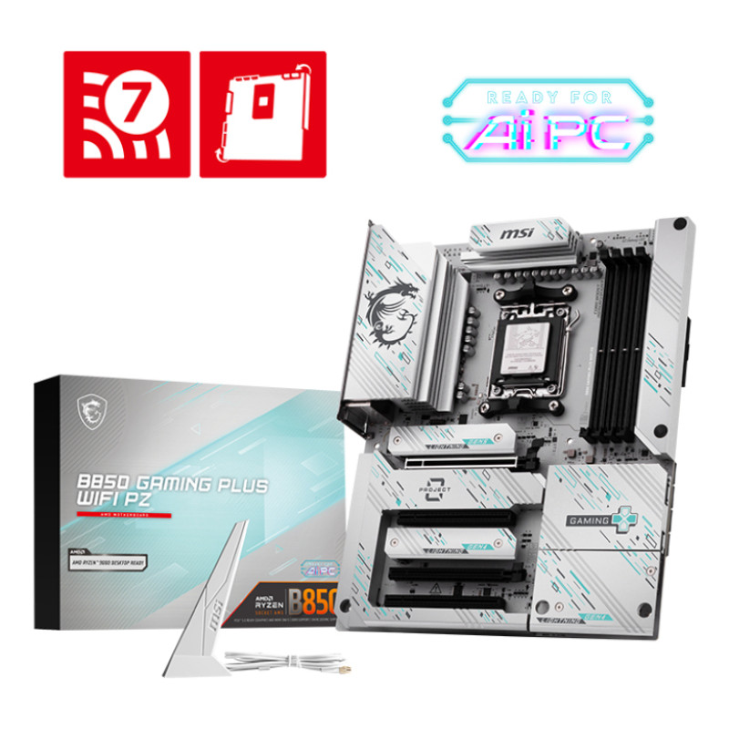 MSI B850 GAMING PLUS WIFI PZ B850 GAMING PLUS WIFI PZ, AMD, Zócalo AM5, AMD Ryzen 7000 Series, AMD Ryzen 8000 Series, AMD