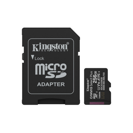 Kingston Technology SDCS3/256GB 256GB microSDXC Canvas Select Plus Gen3 150MB/s A1 (Incluye adaptador de SD), 256 GB,