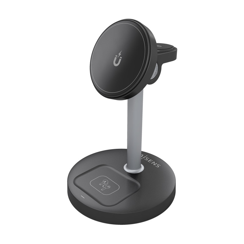 AISENS ASCH-15W3WC066-BK Cargador Inalambrico USB-C 4 en 1 De 15W Para Movil, Apple Watch, Auriculares Con Estuche De Carga,