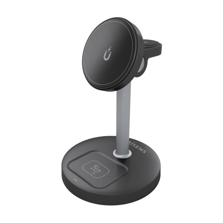 AISENS ASCH-15W3WC066-BK Cargador Inalambrico USB-C 4 en 1 De 15W Para Movil, Apple Watch, Auriculares Con Estuche De Carga,