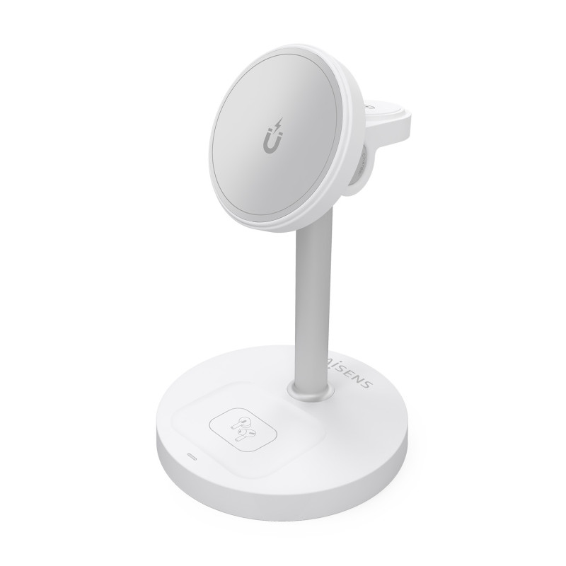 AISENS ASCH-15W3WC065-W Cargador Inalambrico USB-C 3 en 1 De 15W Para Movil, Apple Watch, Auriculares Con Estuche De Carga,