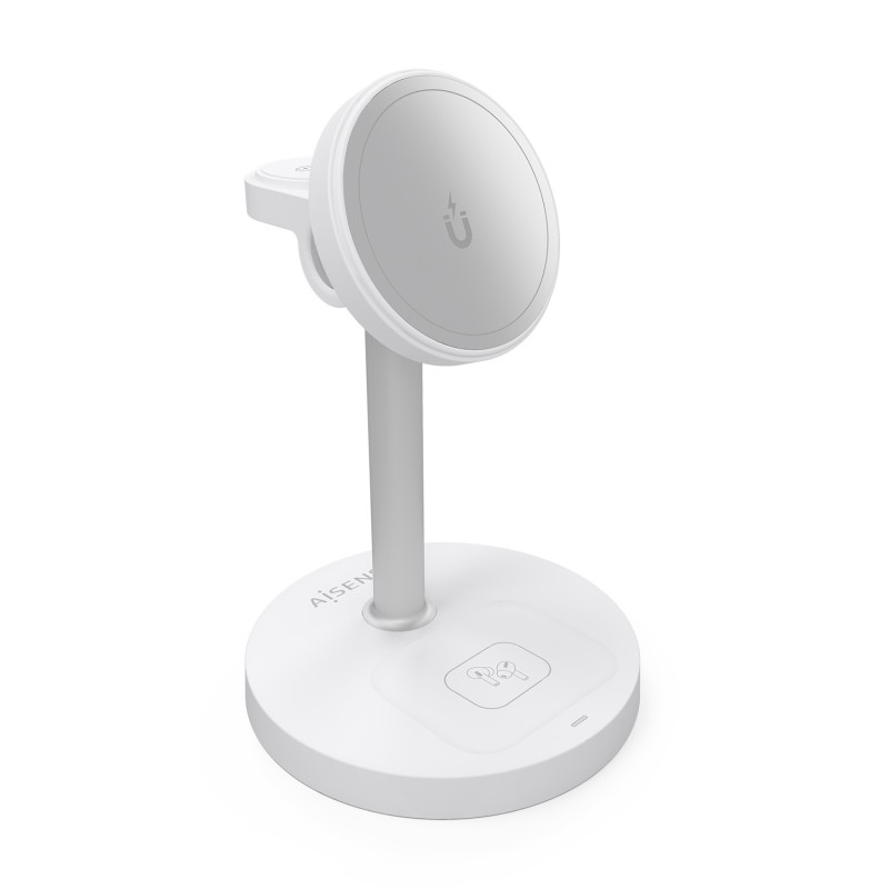 AISENS ASCH-15W3WC065-W Cargador Inalambrico USB-C 3 en 1 De 15W Para Movil, Apple Watch, Auriculares Con Estuche De Carga,
