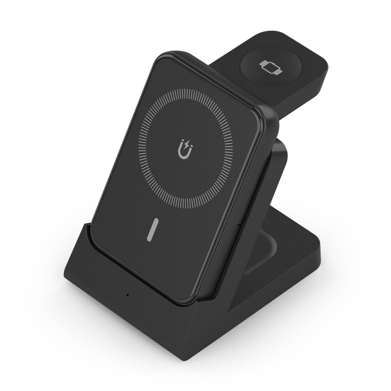AISENS ASCH-15W4WC064-BK Cargador Inalambrico USB-C 4 en 1 De 15W Para Movil, Apple Watch, Auriculares Con Estuche De Carga,