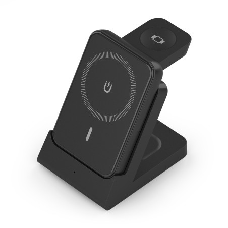 AISENS ASCH-15W4WC064-BK Cargador Inalambrico USB-C 4 en 1 De 15W Para Movil, Apple Watch, Auriculares Con Estuche De Carga,