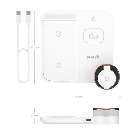AISENS ASCH-15W4WC061-W Cargador Inalambrico USB-C 4 en 1 De 15W Para Movil, Apple Watch, Auriculares Con Estuche De Carga,