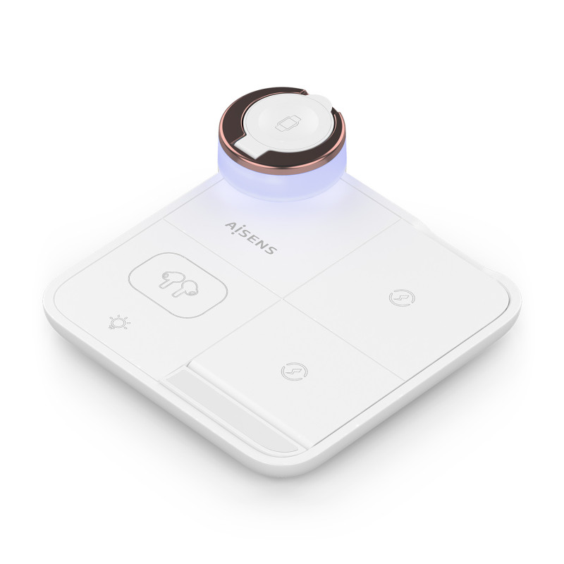 AISENS ASCH-15W4WC061-W Cargador Inalambrico USB-C 4 en 1 De 15W Para Movil, Apple Watch, Auriculares Con Estuche De Carga,