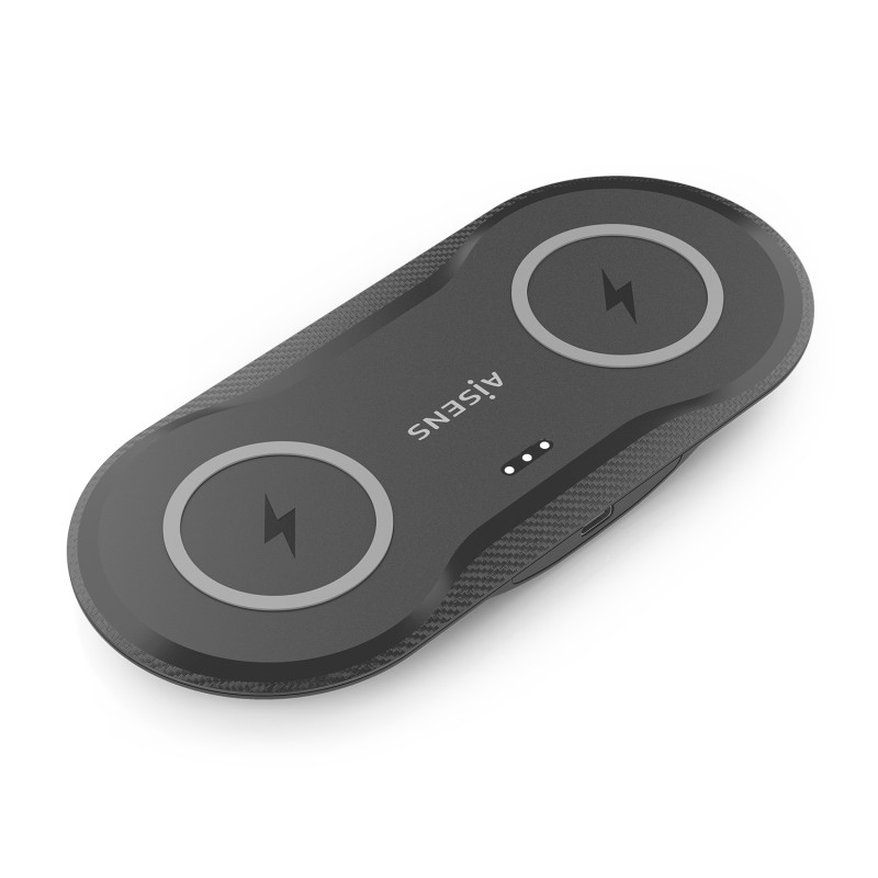 AISENS ASCH-15W2WC060-BK Cargador Inalambrico USB-C 15W 2 en 1 Para Movil Auriculares, Negro, Interior, USB, Cargador