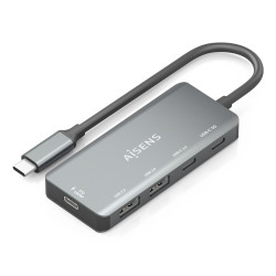 AISENS A109-0946 Hub USB 3.1 USB-C, USB-C/M-1xUSB-C PD 100W+1xUSB-C USB3.0/H+1xUSB-C USB2.0/H+2xUSB-A USB2.0/H, Gris, 15cm,